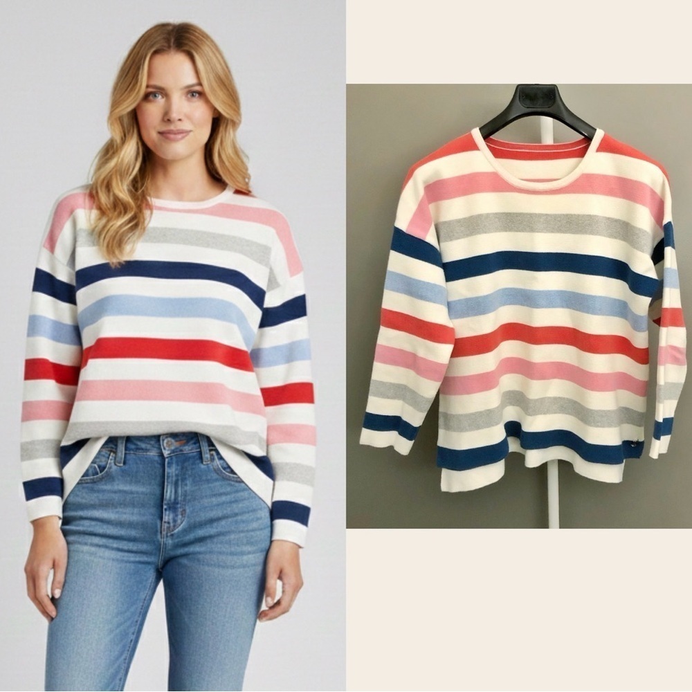 Vintage Colorful Oversized Stripe Knitted Multicolored Pullover Sweater Jumper.